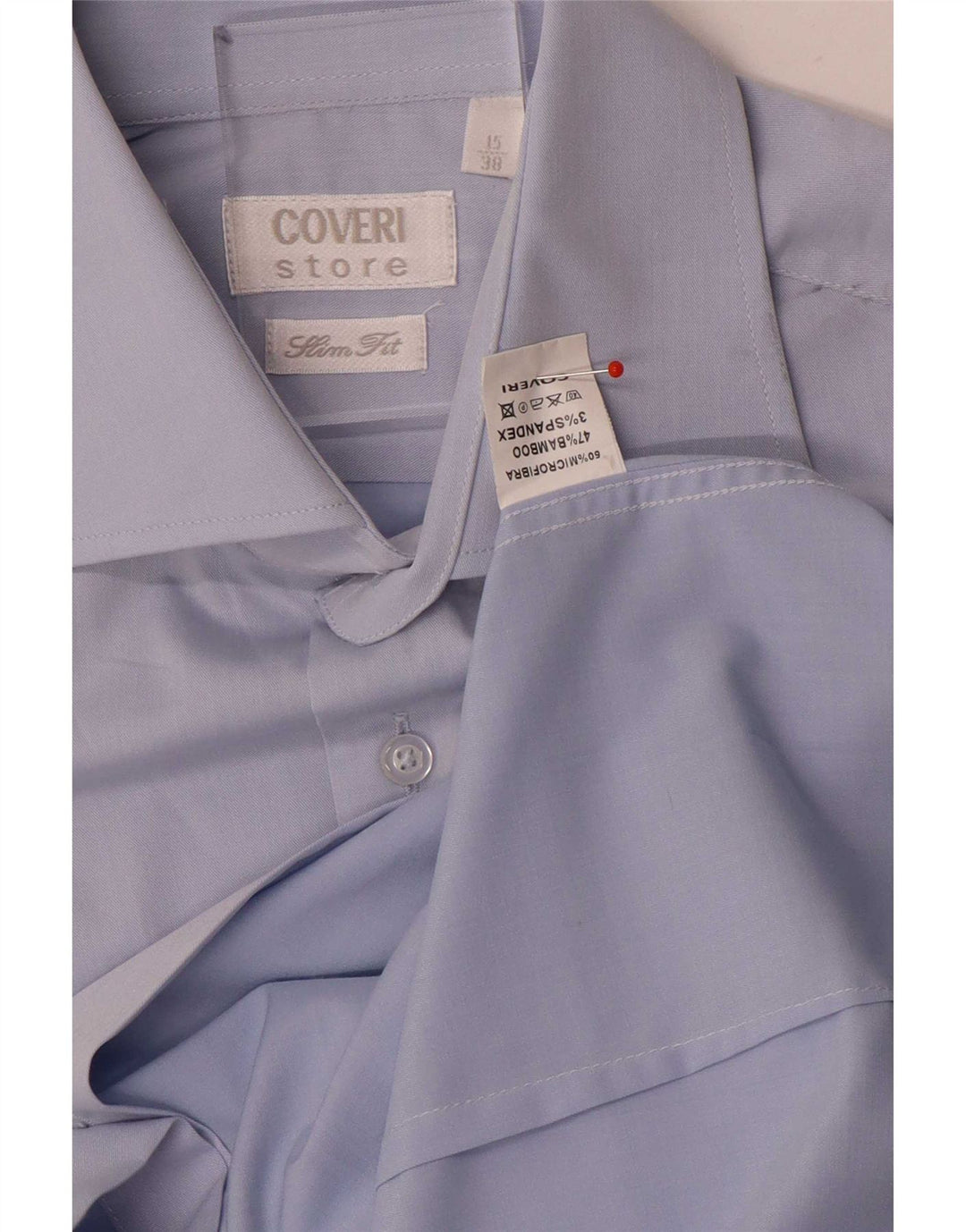 Camisa Coveri Hombre Slim Fit Talla 38 15 Microfibras Azul Medio
