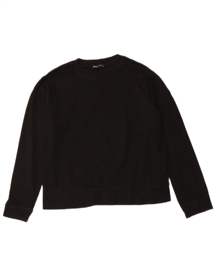 ZARA Womens Crop Sweatshirt Jumper UK 14 Medium Black Cotton