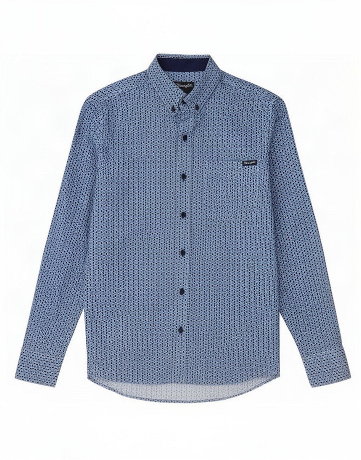 Camisa Wrangler Hombre Small Azul Geométrico Algodón