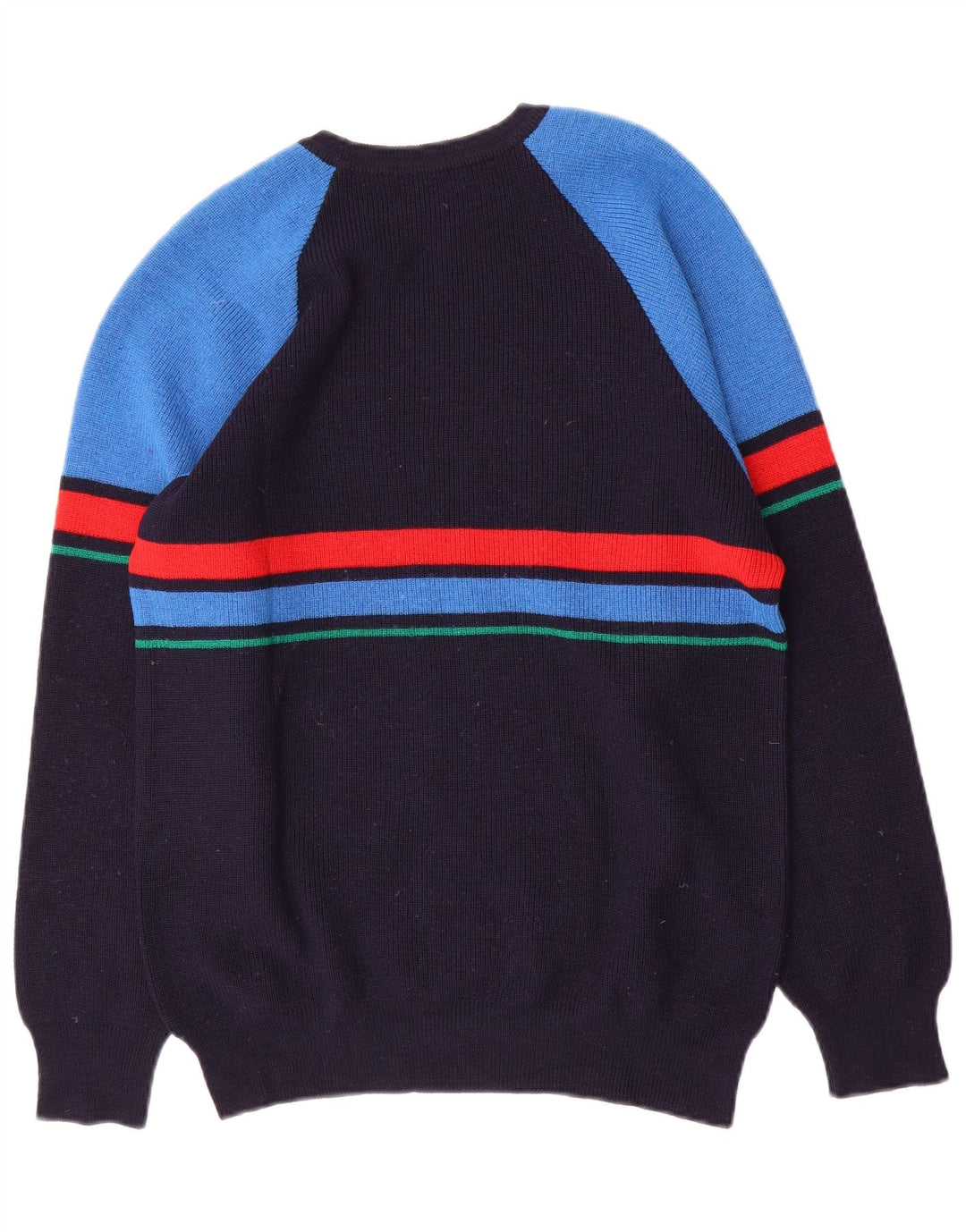 Vintage hombres cuello redondo jersey suéter medio azul marino colorblock