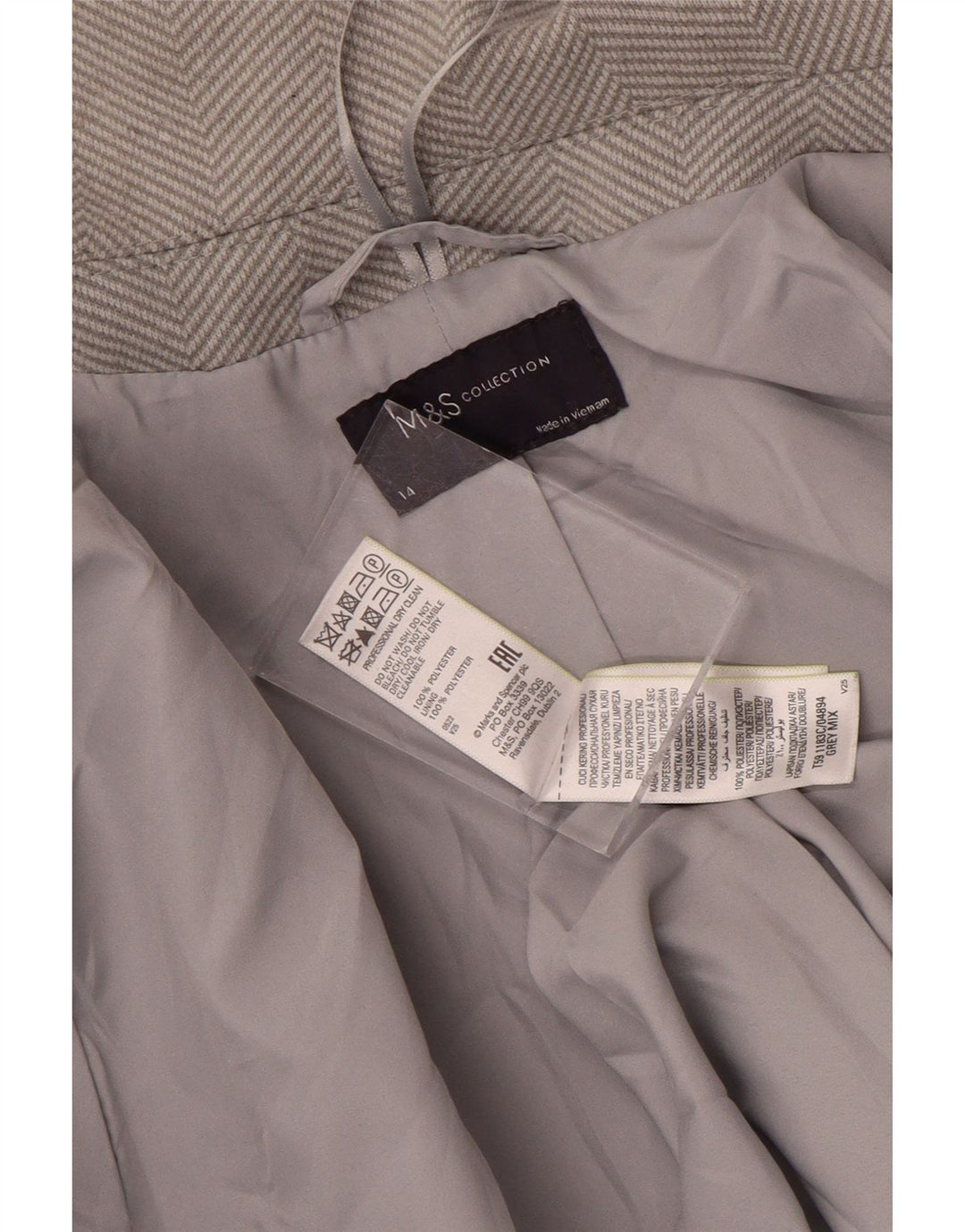 Marks & Spencer Abrigo para mujer UK 44 Grande Gris Espiga Poliéster