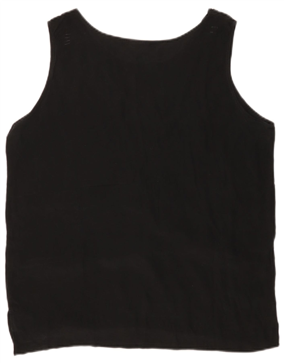 VINTAGE Blusa sin mangas para mujer Top UK 14 Seda negra mediana