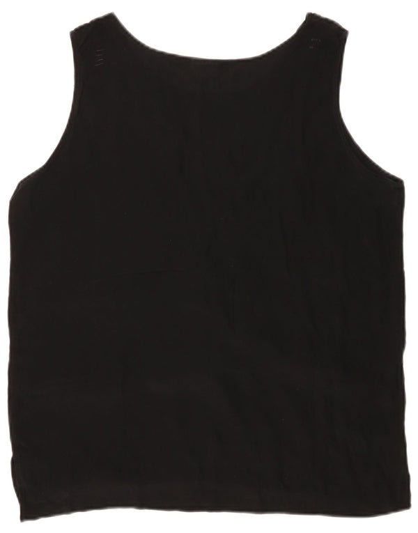 VINTAGE Blusa sin mangas para mujer Top UK 14 Seda negra mediana