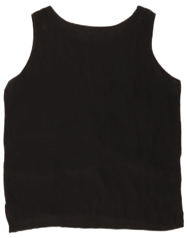 VINTAGE Blusa sin mangas para mujer Top UK 14 Seda negra mediana