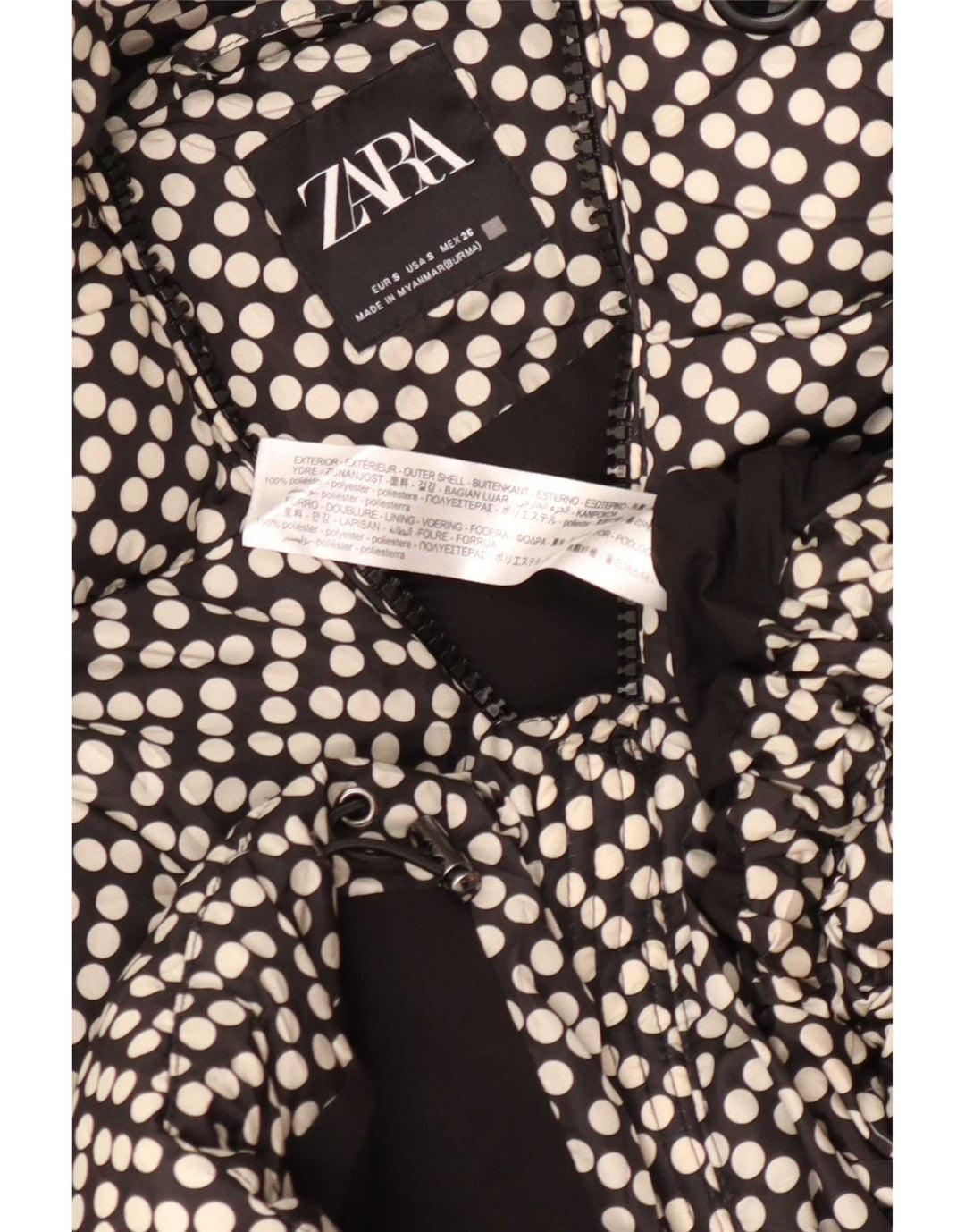 Zara Mujer Chaqueta Acolchada Extragrande Con Capucha UK 10 Small Black Polka Dot