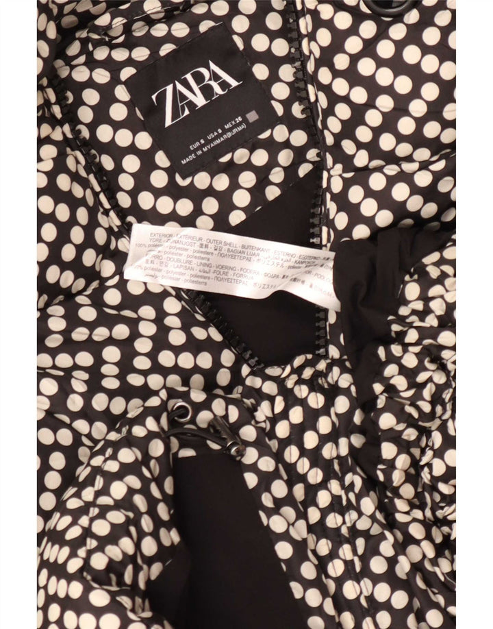 Zara Mujer Chaqueta Acolchada Extragrande Con Capucha UK 10 Small Black Polka Dot