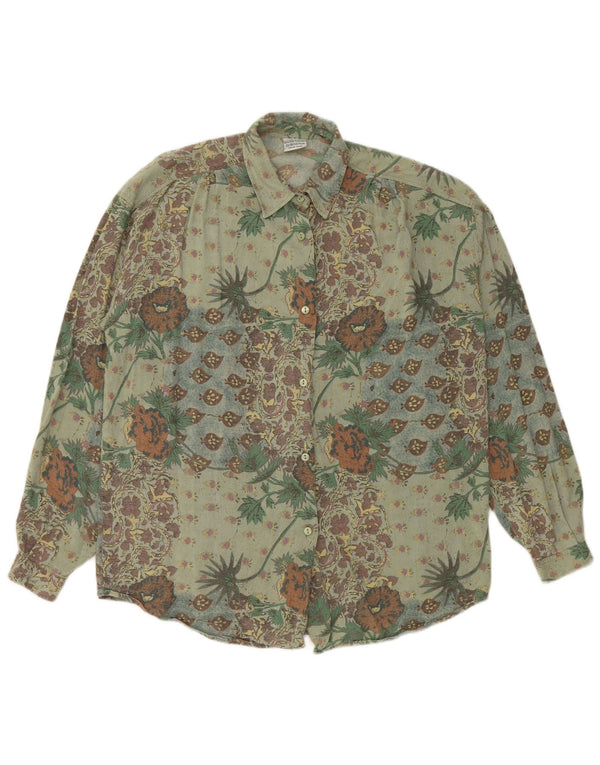 BENETTON Camisa Mujer ES 40 XL Viscosa Floral Verde