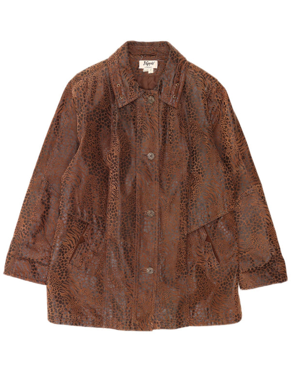 Yuppie Chaqueta de cuero para mujer ES 40 XL Estampado animal marrón