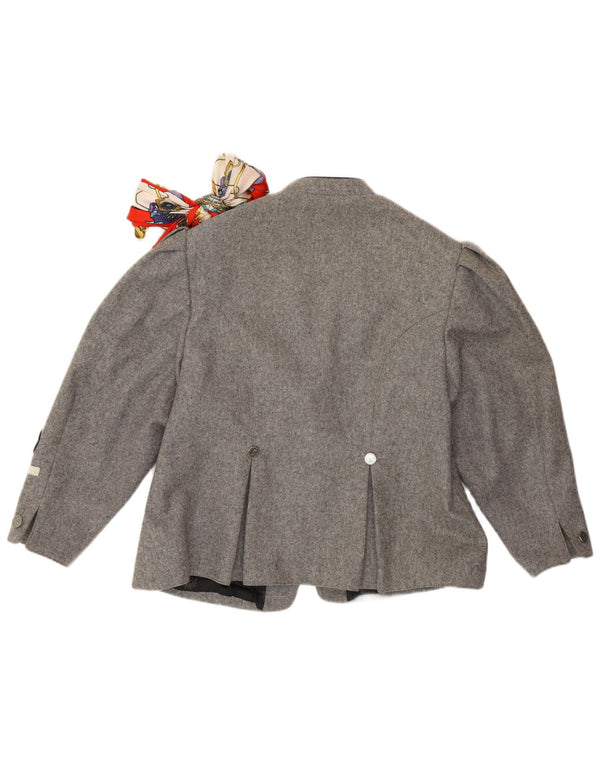 Vintage mujer Trachten 3/4 manga Blazer chaqueta Reino Unido 14 gris medio