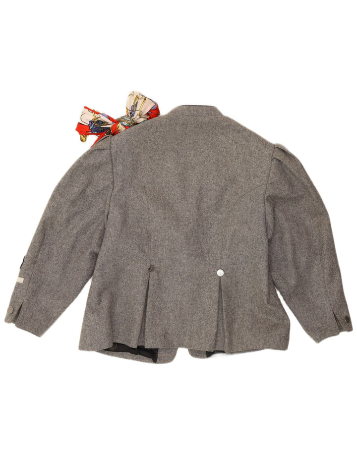 Vintage mujer Trachten 3/4 manga Blazer chaqueta Reino Unido 14 gris medio