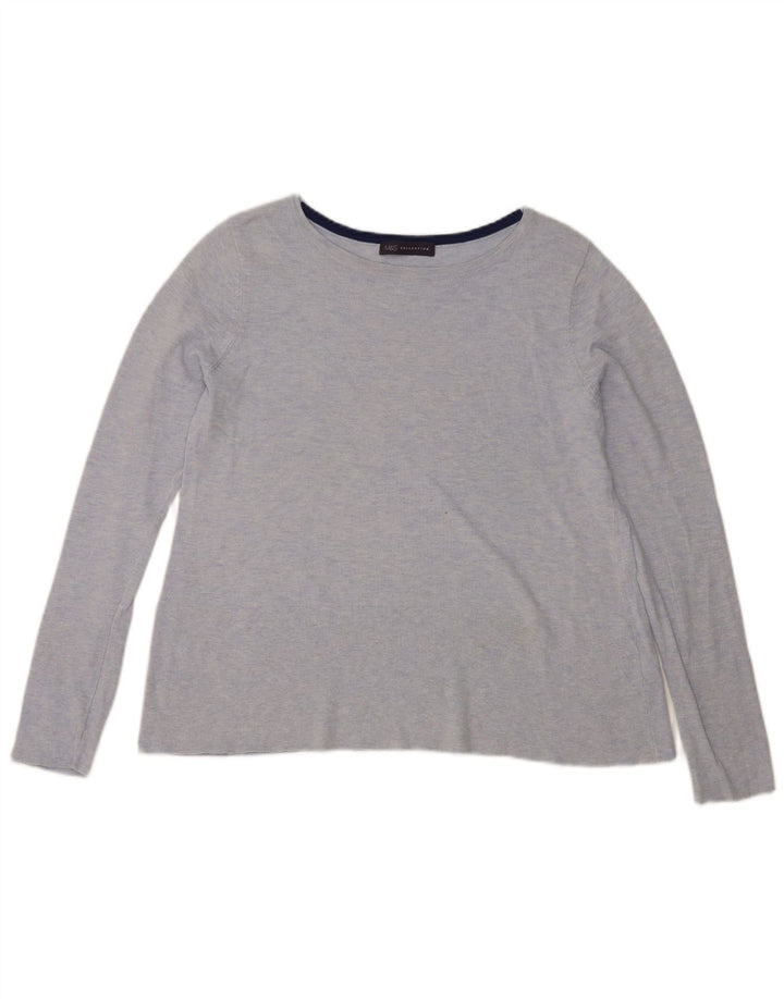 Marks & Spencer Top para mujer de manga larga UK 42 Algodón azul medio
