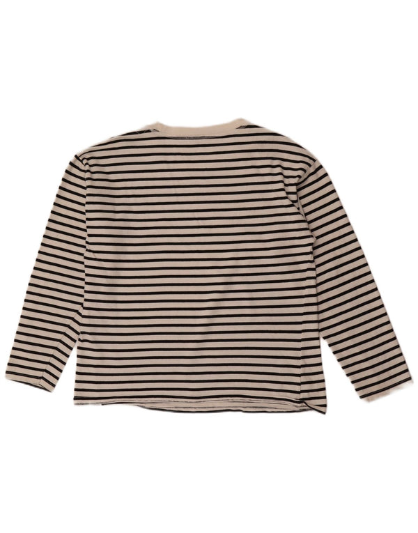 Zara Mujer Top Manga Larga UK 46 Grande Algodón A Rayas Blanco