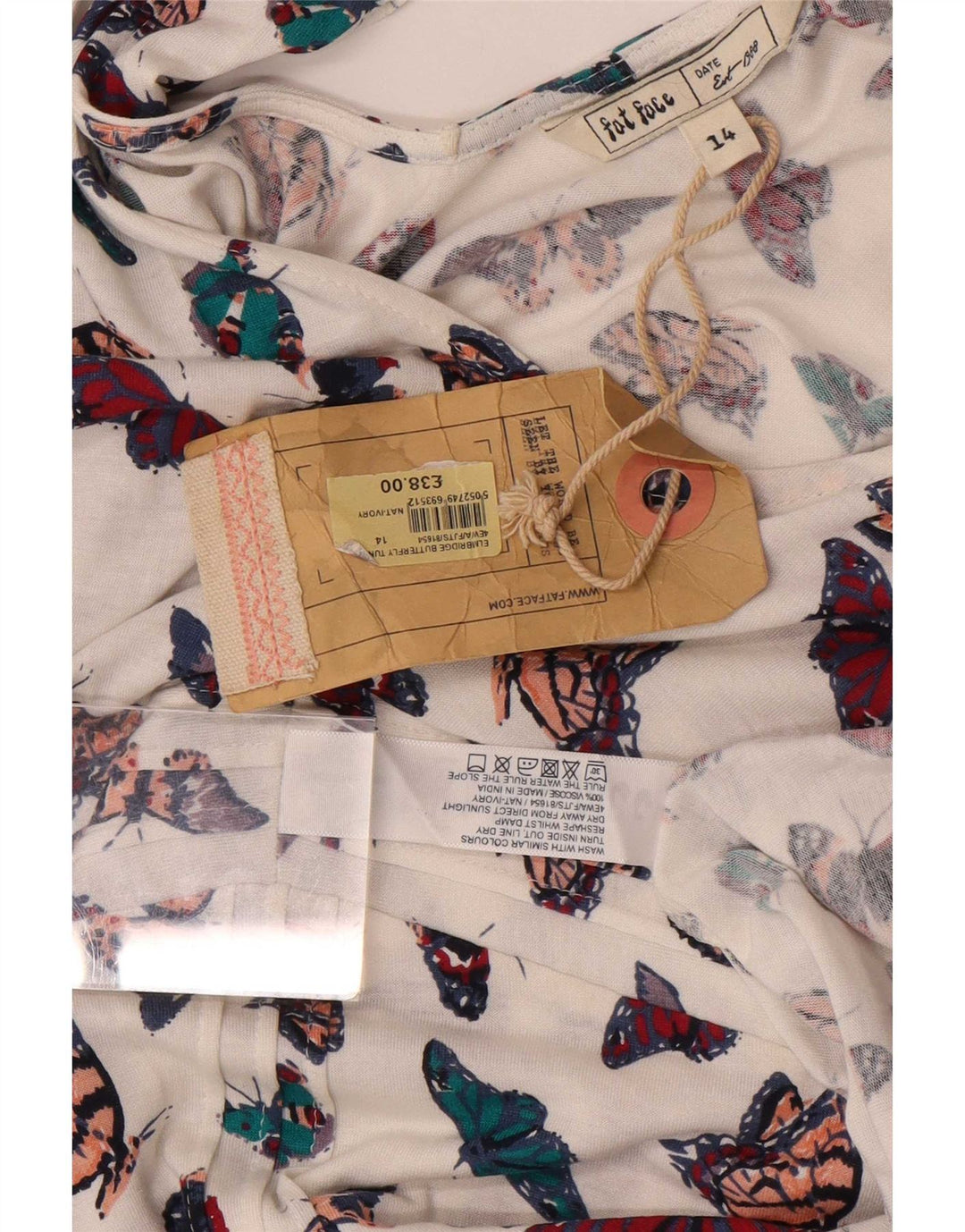Vestido de verano para mujer Fat Face UK 44 Mariposa de viscosa blanca mediana