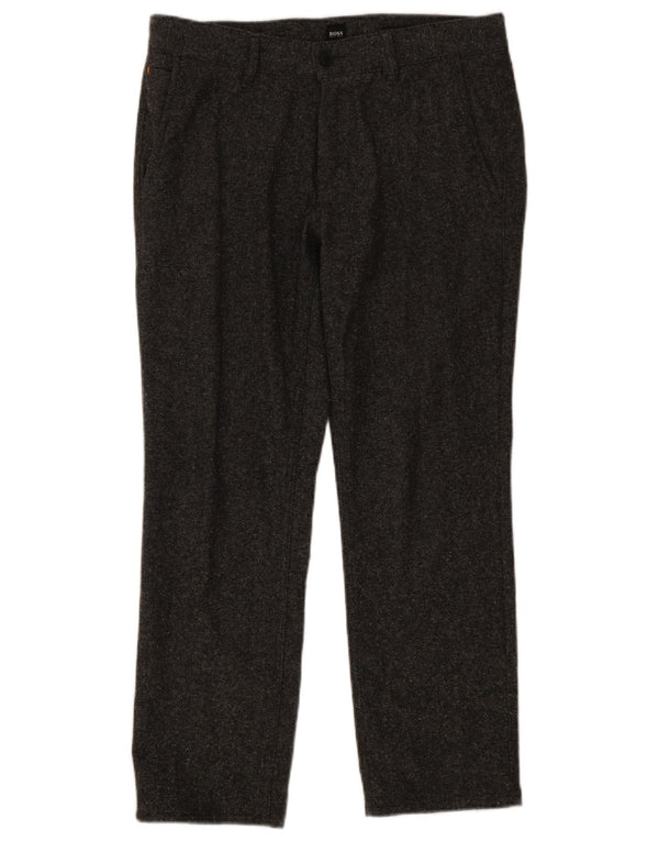 Pantalones de traje rectos Hugo Boss para hombre W33 L28 Lana moteada gris