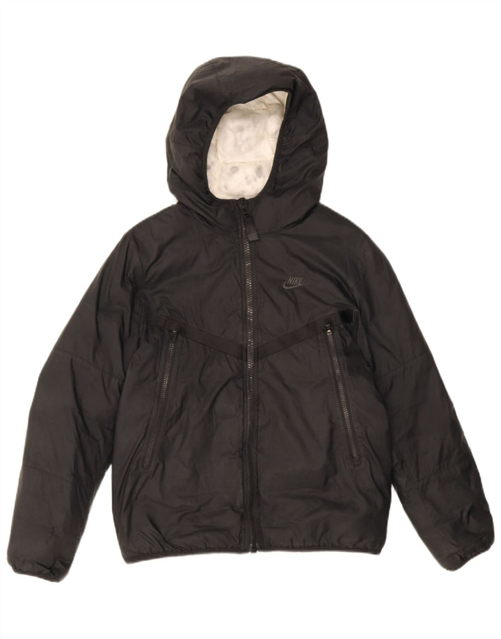 Nike Chaqueta acolchada con capucha para niños de 12 a 13 años, talla grande, nailon negro