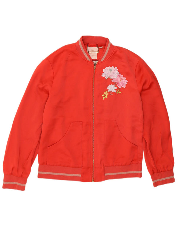 Ted Baker Chaqueta Bomber para Mujer UK 12 Poliéster Floral Rojo Mediano