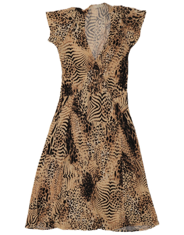 Marks & Spencer Vestido acampanado para mujer UK 8 Small Beige Animal Print