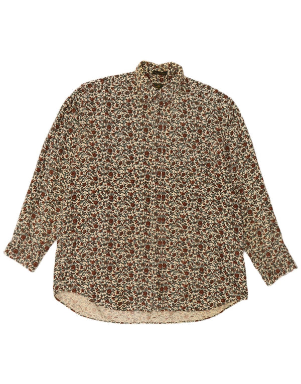 Vintage hombres pana camisa medio multicolor floral algodón