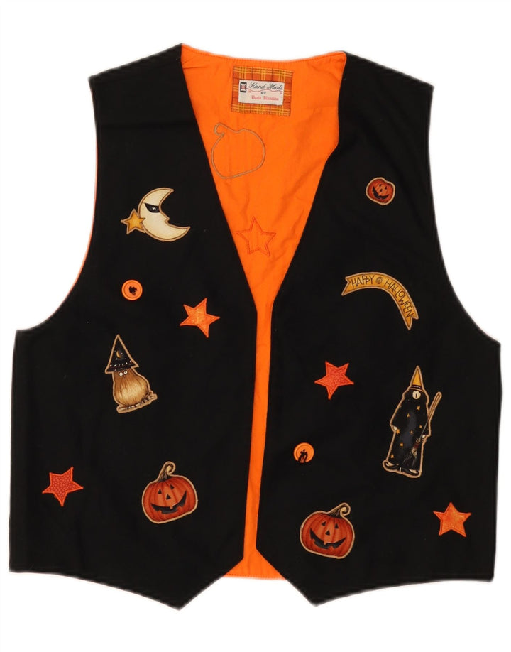 VINTAGE Chaleco gráfico para mujer Reino Unido 12 Medio Negro