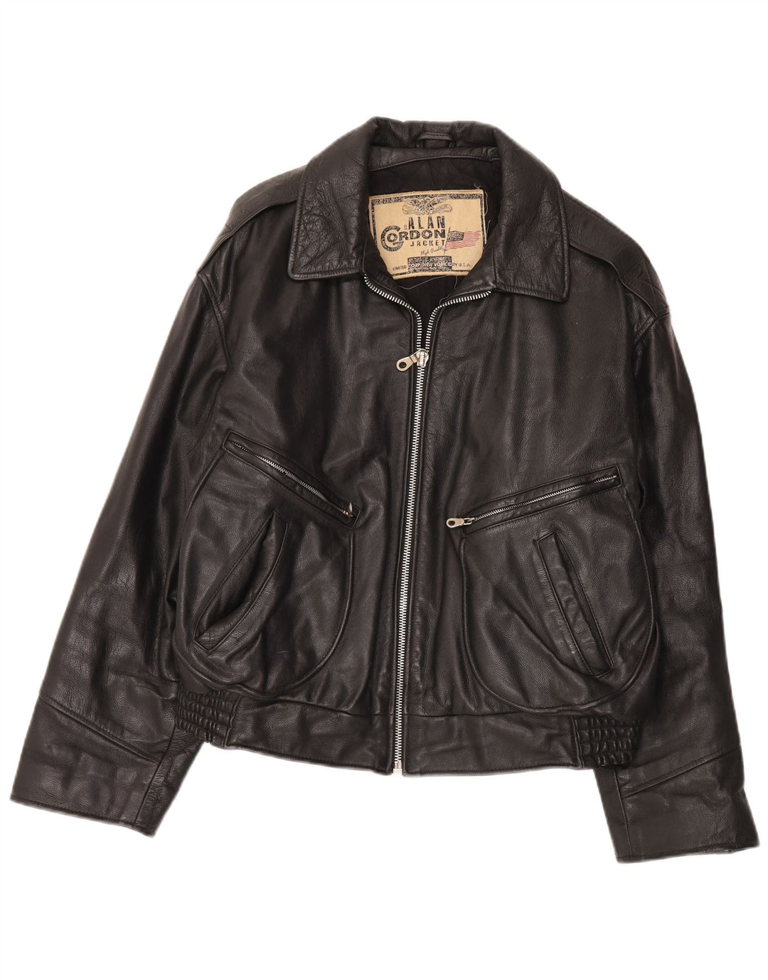 Alan Gordon Chaqueta Bomber de Cuero para Hombre UK 38 Medium Black