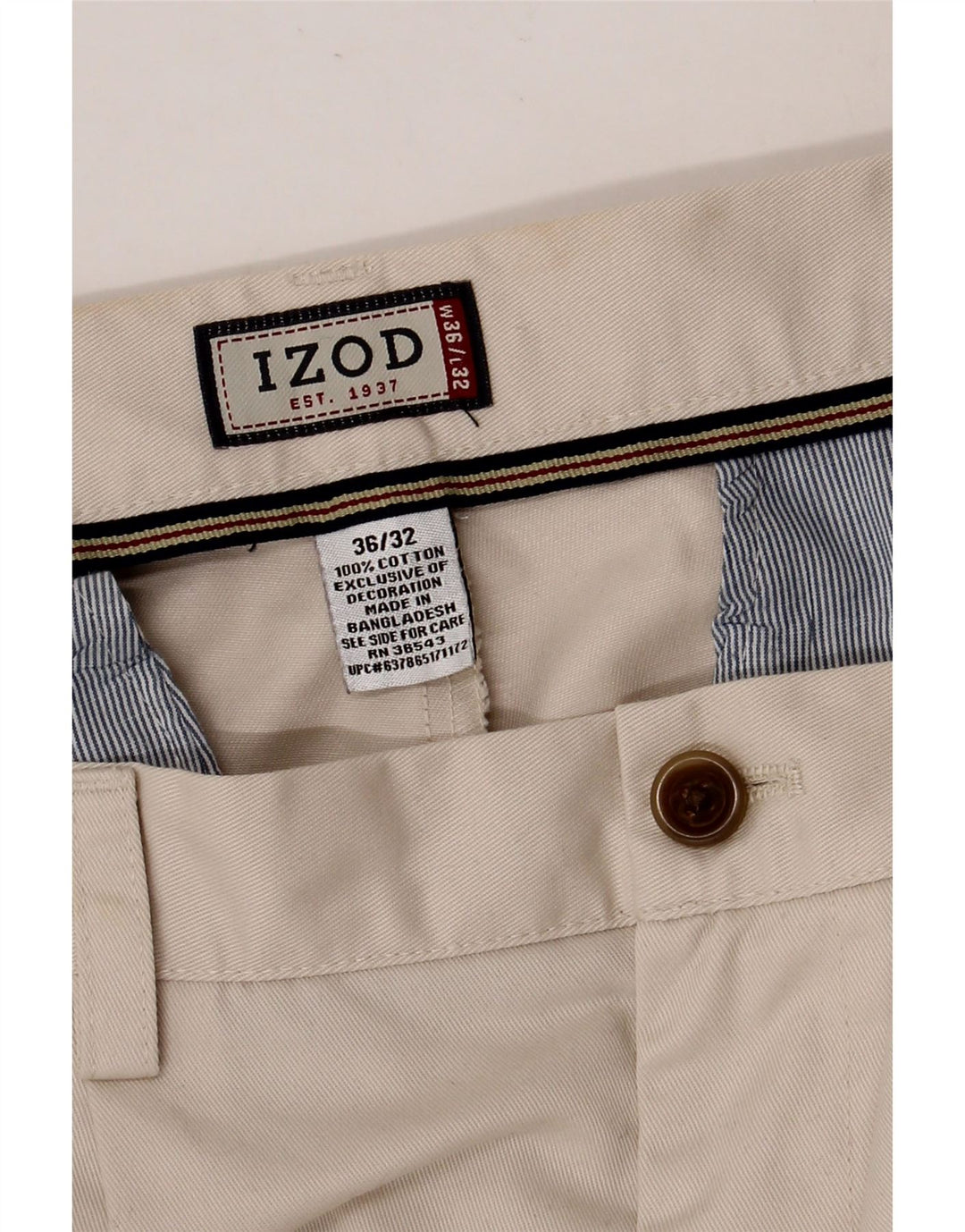 IZOD Pantalón chino con pinzas para hombre W36 L32 Algodón beige