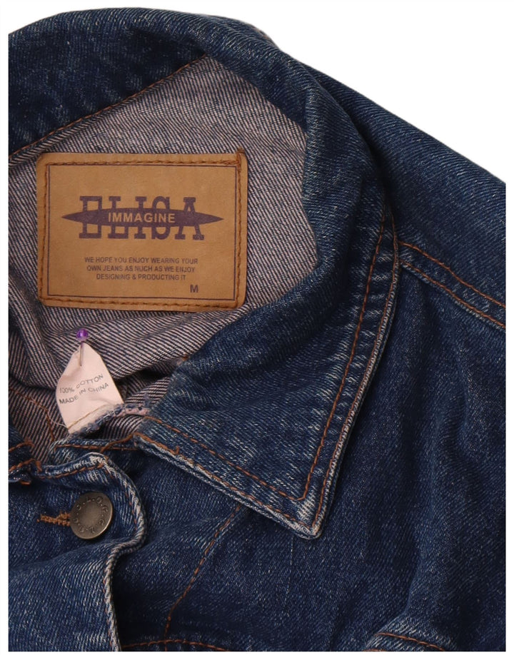 Vintage mujer crop denim chaqueta Reino Unido 14 algodón azul medio