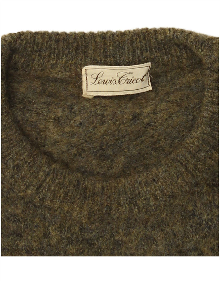 Vintage hombres cuello redondo jersey suéter medio caqui Argyle/Diamante