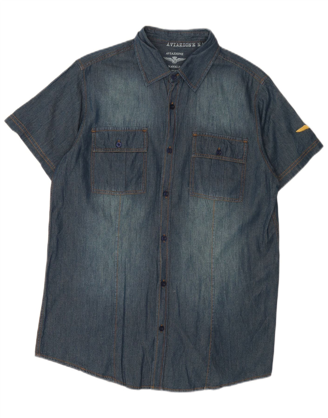 Aviazione Navale Camisa vaquera de manga corta para hombre Algodón azul medio
