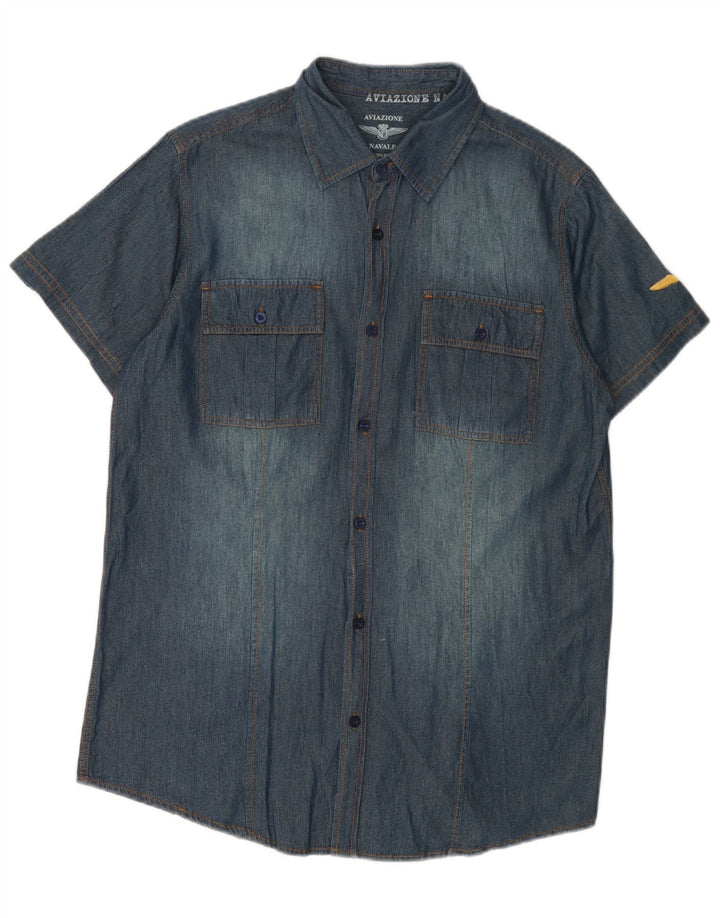 Aviazione Navale Camisa vaquera de manga corta para hombre Algodón azul medio