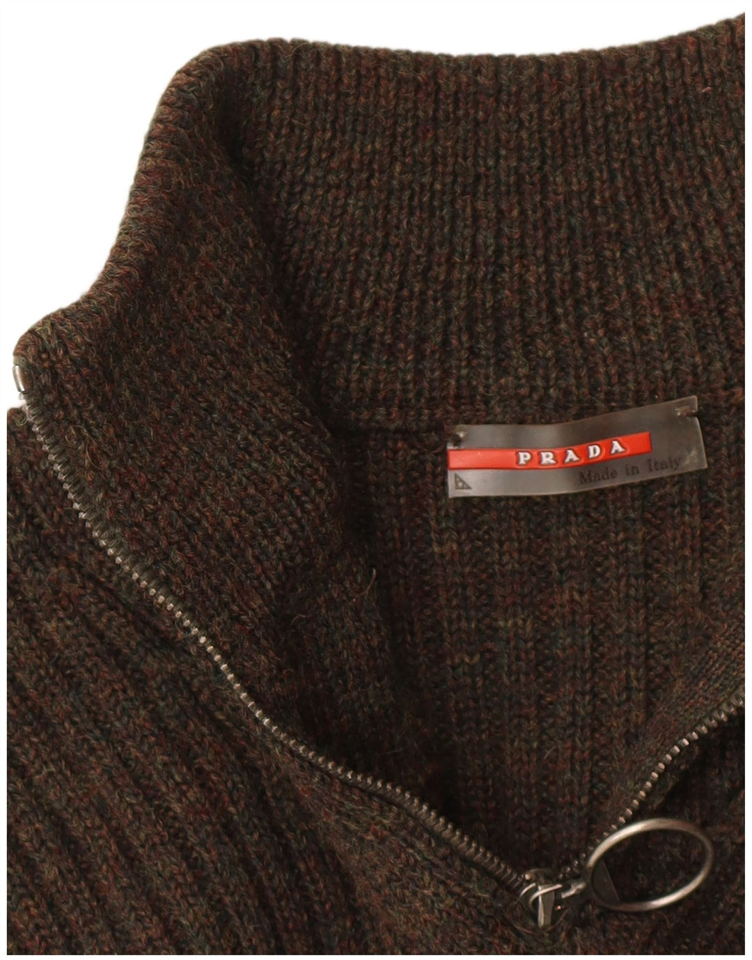 PRADA Jersey con cuello y cremallera para mujer IT 48 XL Lana virgen marrón