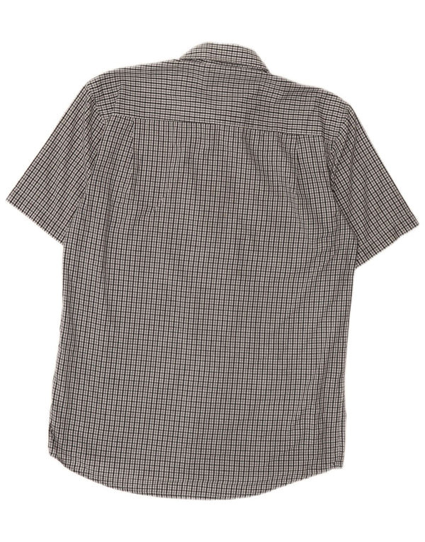 Pierre Cardin Camisa de manga corta para hombre con ajuste regular y cuadros grises pequeños