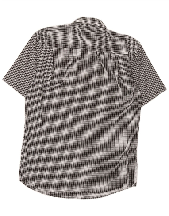 Pierre Cardin Camisa de manga corta para hombre con ajuste regular y cuadros grises pequeños