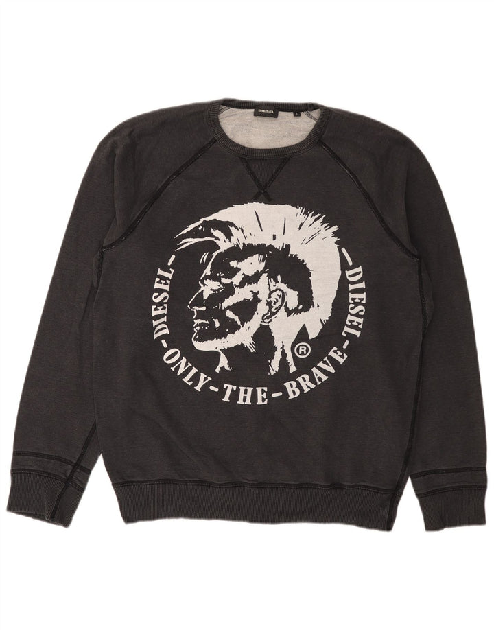 DIESEL Sudadera Estampada con Estampado De Hombre, Jersey Grande De Algodón Gris