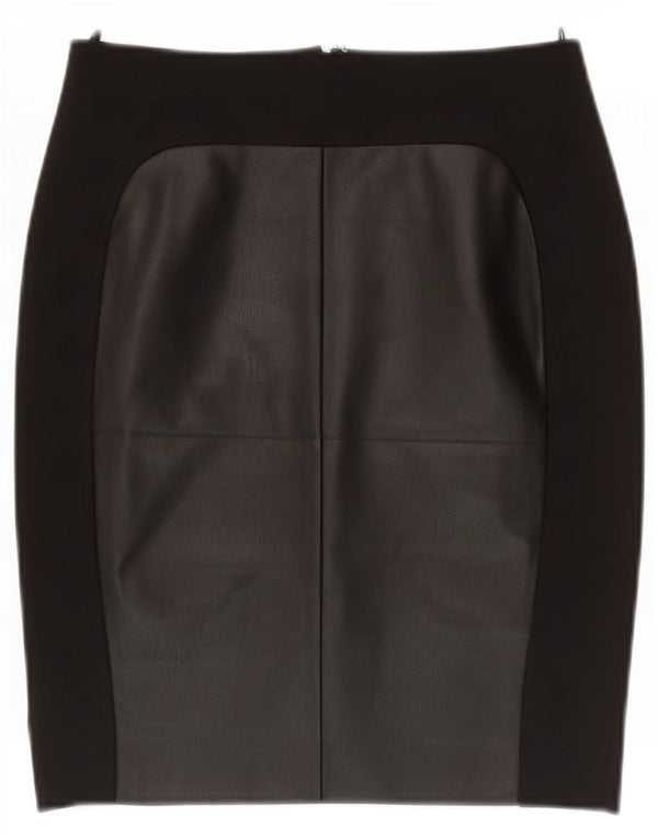 Benetton Mujer Falda De Tubo De Piel Sintética Pequeña W27 Bloque De Color Negro