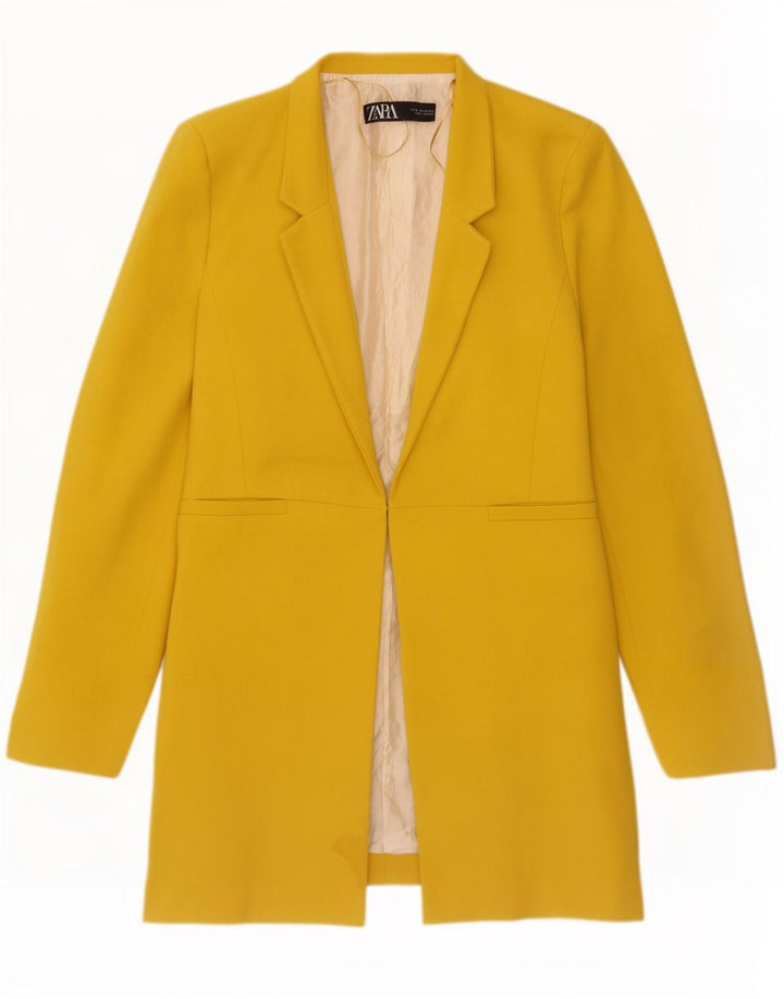 Zara Mujer Chaqueta Blazer Larga UK 40 XL Poliéster Amarillo