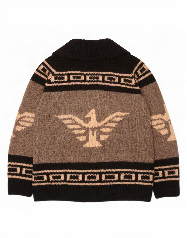 Hombre Cárdigan estampado con diseño azteca en bloques de color gris grande
