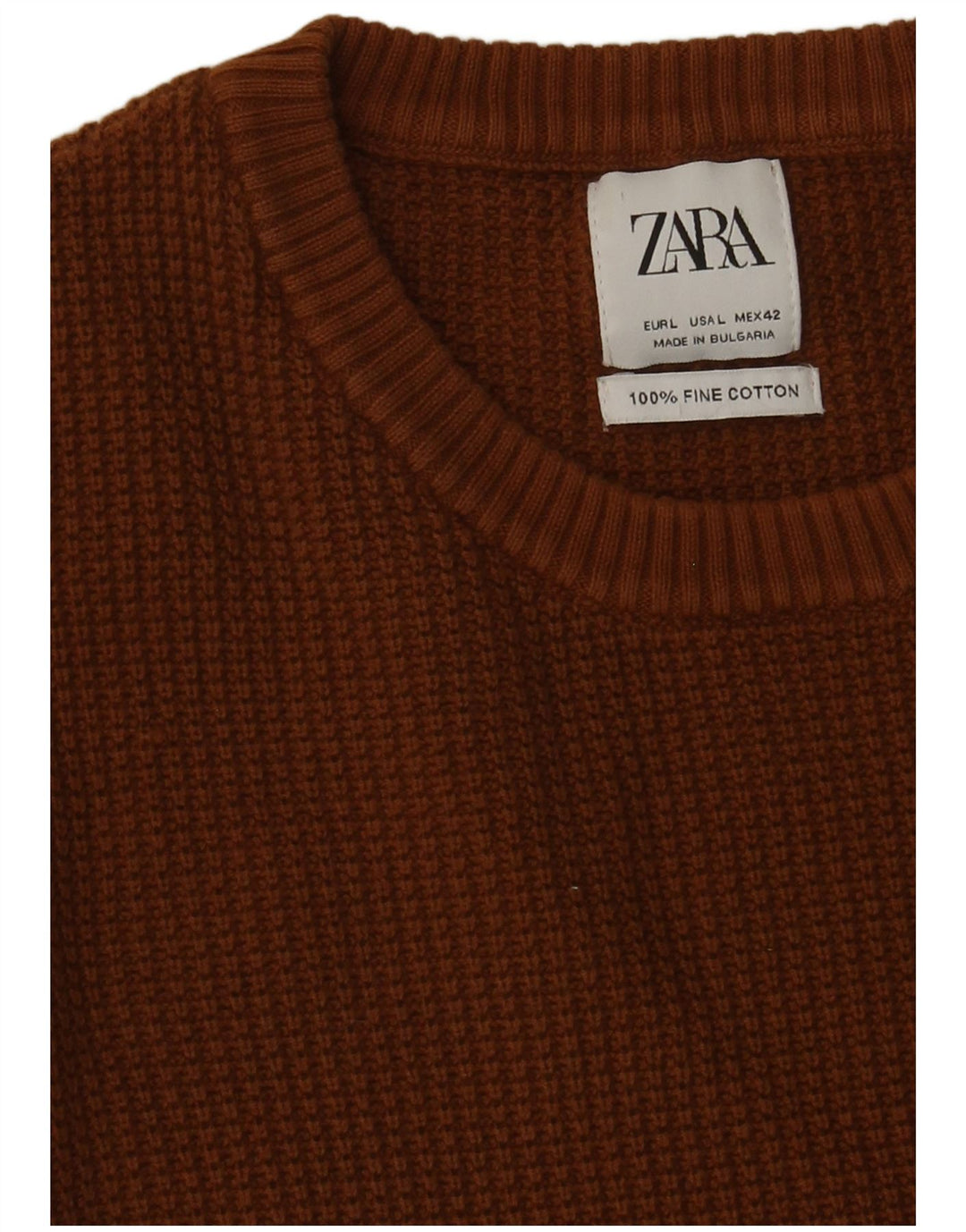 Zara Hombre Jersey Cuello Redondo Jersey Grande Algodón Marrón