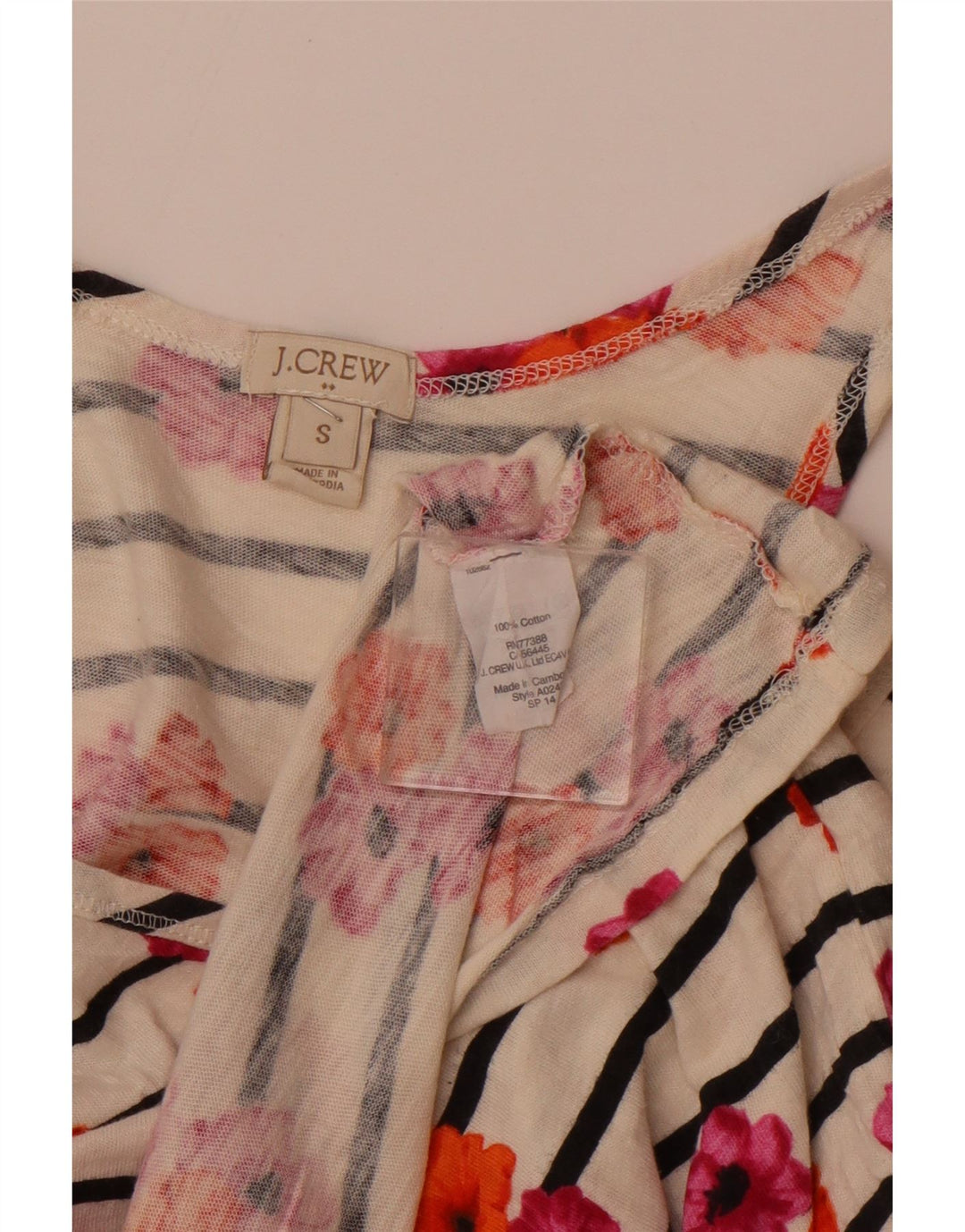 J. CREW Camiseta sin mangas para mujer UK 10 Small Off White Floral Cotton