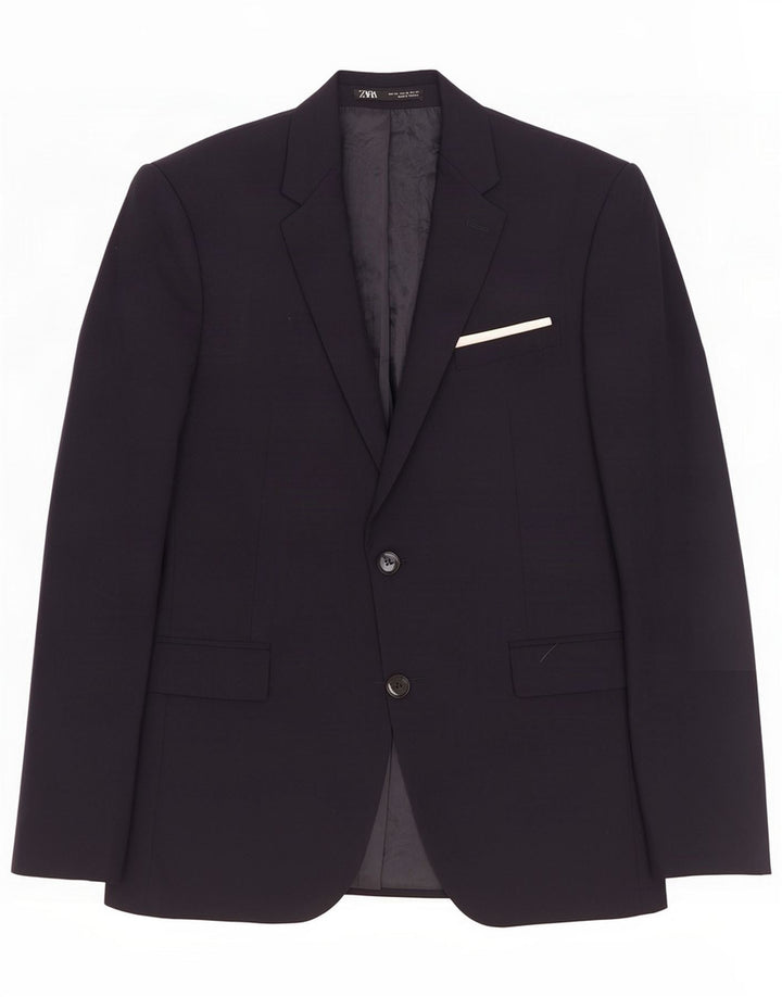 Zara Chaqueta tipo blazer de 2 botones para hombre EU 46 Small Azul marino Poliéster