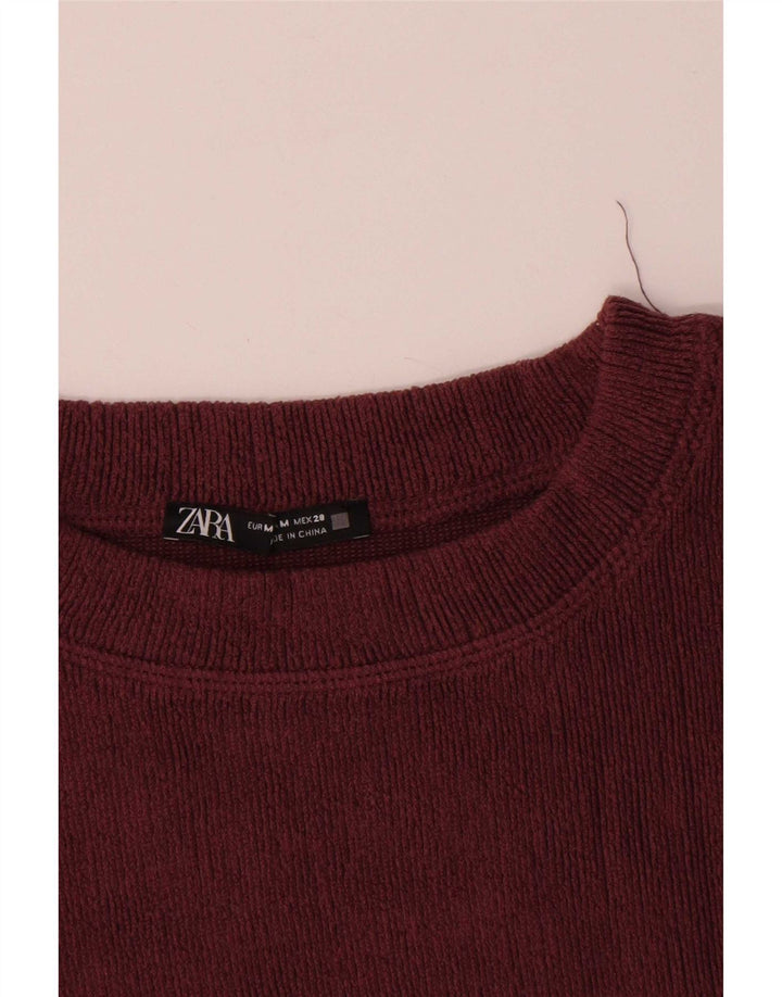 Zara Mujer Top Manga Larga UK 44 Medio Burdeos Poliéster