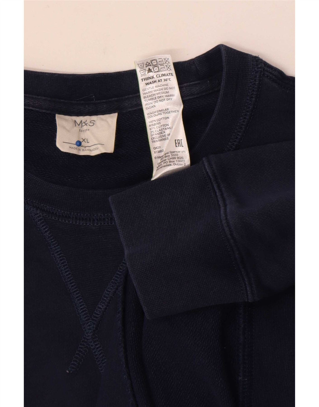 Marks & Spencer Hombre Sudadera Jumper XL Azul Marino Algodón