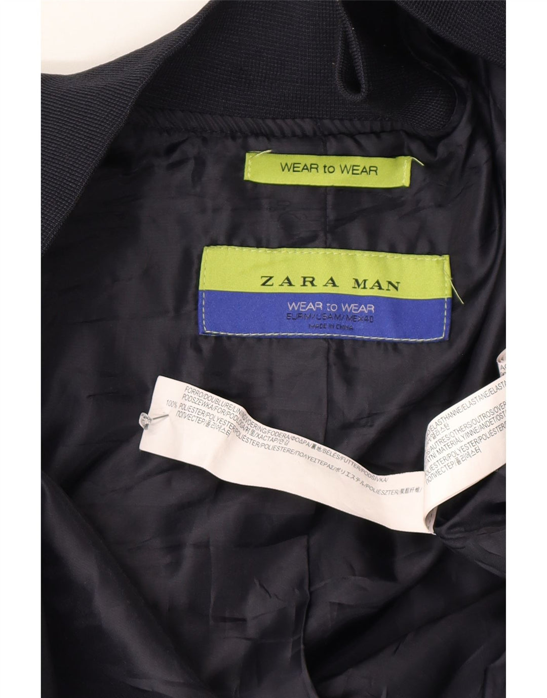 Zara Mens Bomber Jacket UK 38 Medium Azul Marino Poliéster