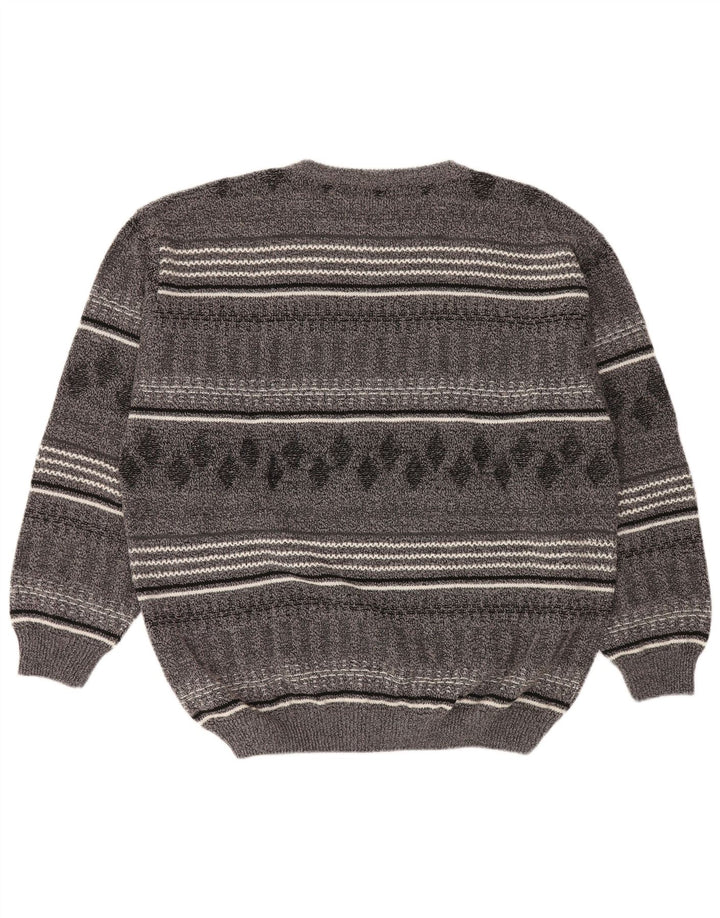 Malagrida - Jersey para hombre con cuello barco, talla 2XL, lana a rayas gris
