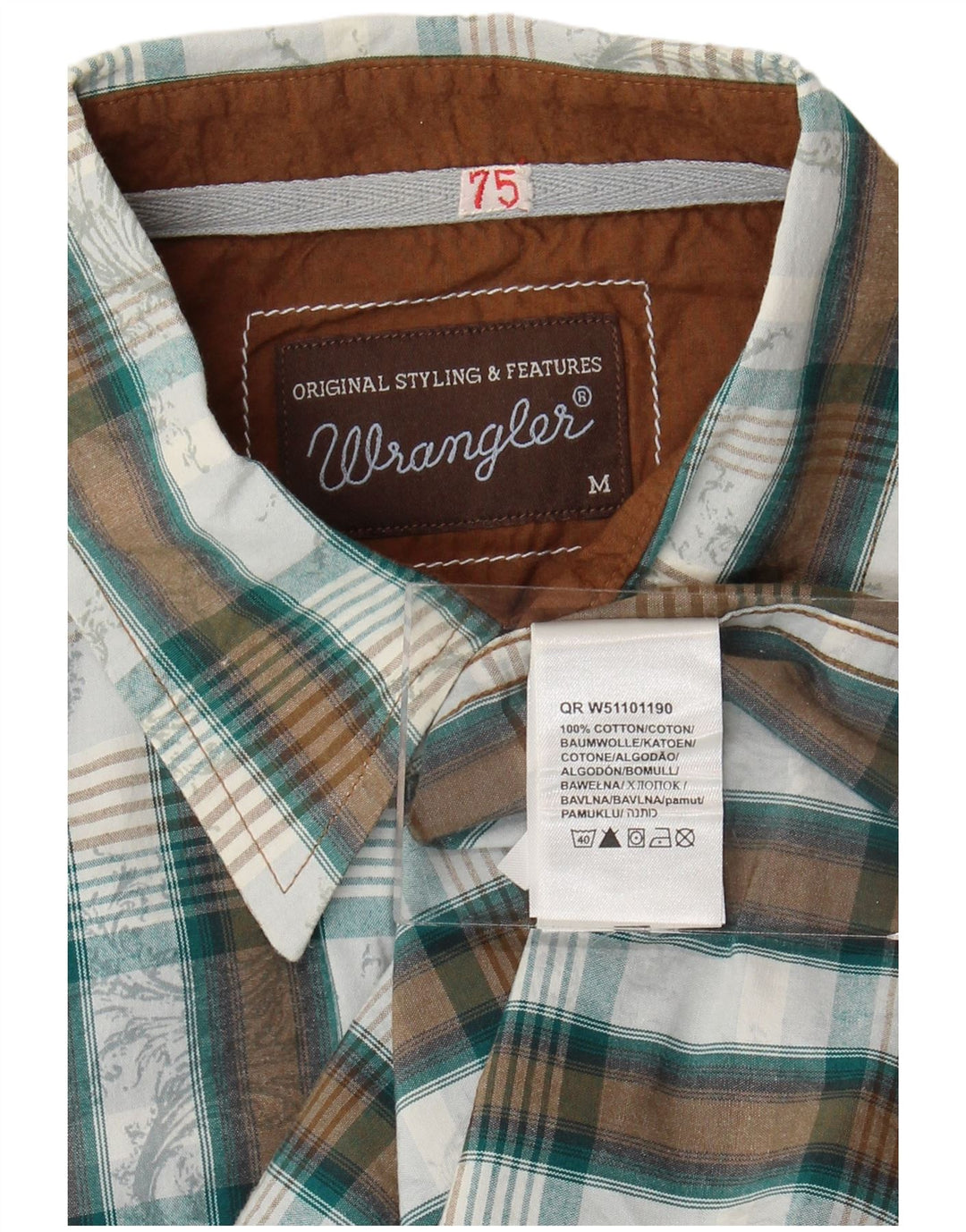 Camisa de hombre Wrangler de algodón a cuadros verde medio