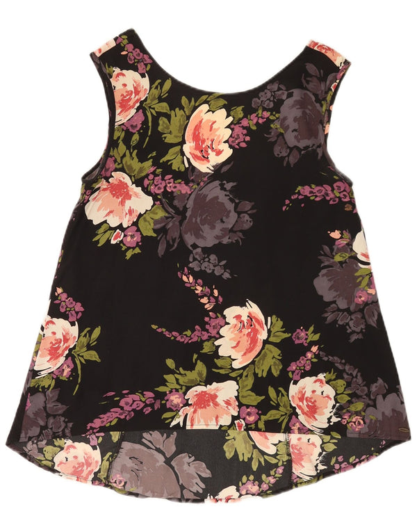 Vintage mujer crop blusa sin mangas Top Reino Unido 10 pequeño negro floral