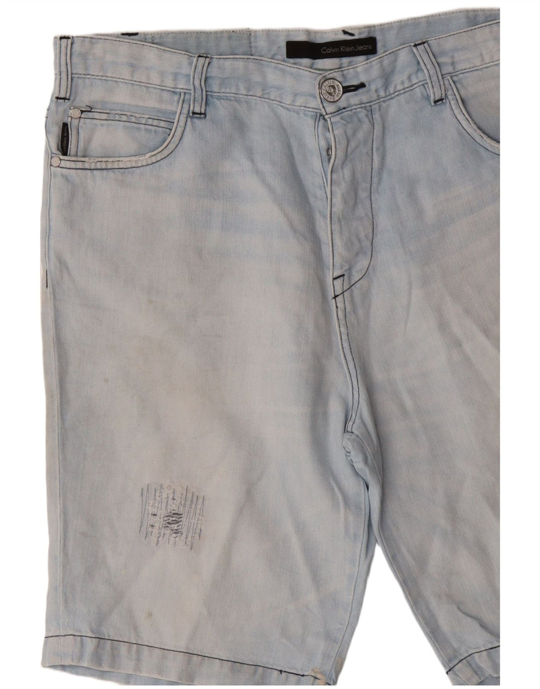Calvin Klein Pantalones cortos de mezclilla desgastados para hombre W36 Azul grande