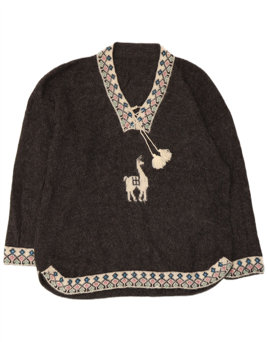 VINTAGE Suéter de jersey con cuello en V de gran tamaño para mujer Reino Unido 18 XL Gris Fair Isle