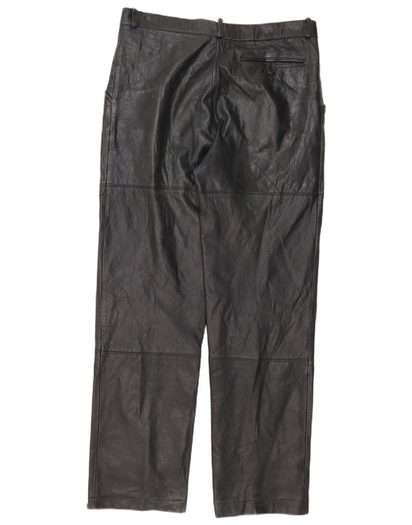 Vintage hombres pantalones de cuero rectos IT 50 grande W34 L32 rayas negras