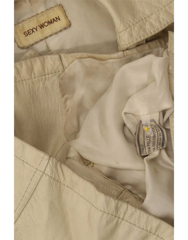 Vintage mujer chaqueta de cuero Reino Unido 10 pequeño beige