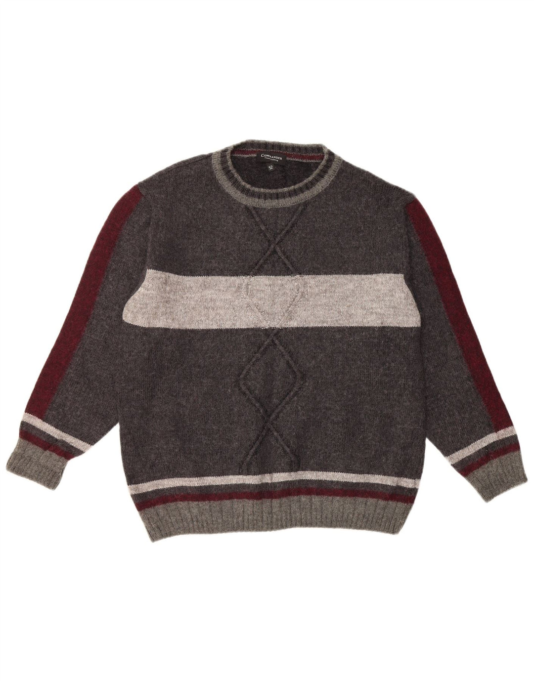 COMMANDER Jersey de cuello redondo para hombre IT 52 Large Grey Colourblock Wool